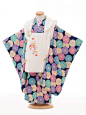 七五三レンタル(3歳女の子被布)3237白梅麻の葉刺繍×紺