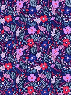 矢量花卉无缝图案涂鸦风格与花和叶。深色，夏季花背景。