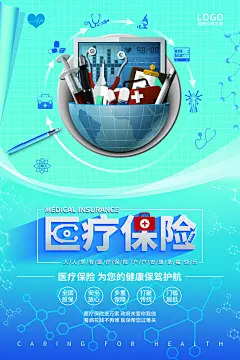 简约创意安全便捷医疗保险保驾护航保险车险海报