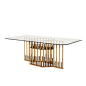 Exclusive refined brass and glass dining table: 