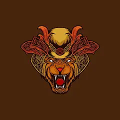 狮子日本武士武将盔甲头盔日式插画矢量图设计素材