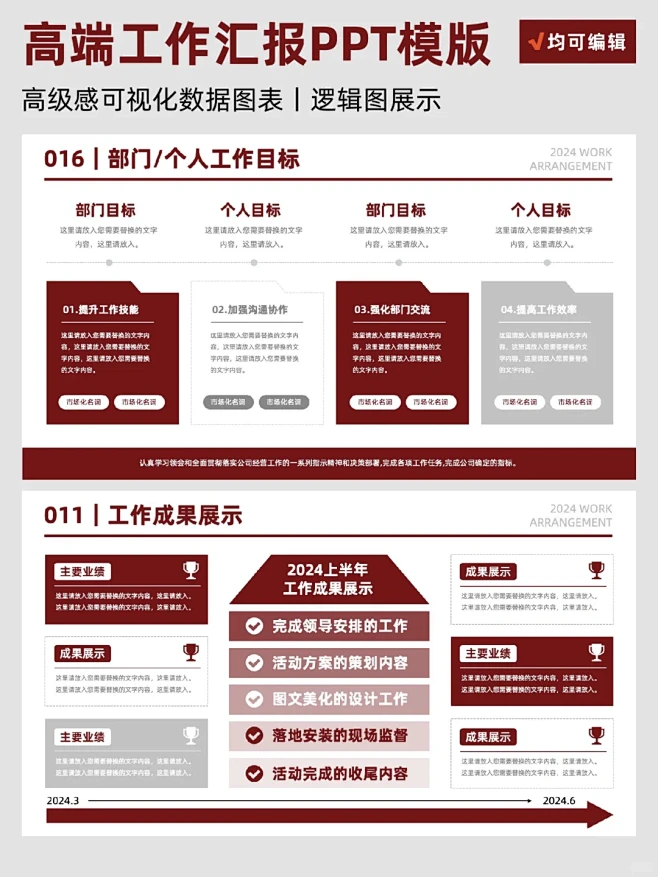年中总结PPT模版❗️问题与改进❕下半年...
