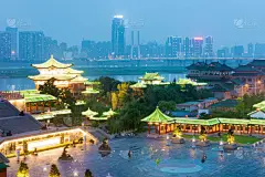 夜晚,滕王阁,南昌市,长江,亭台楼阁,水,美,水平画幅,无人,户外