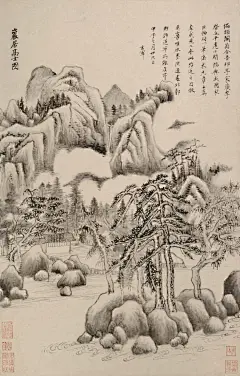 明·董其昌《仿古山水册》页，六开「高清大图」@學畵  #书画新浪潮# #书画界艺术# ​​​​