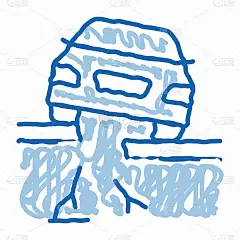 地震下汽车涂鸦图标手绘插图