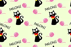 黑猫和针织球无缝图案 Black Cat and Knit Ball Seamless Pattern – 设计小咖