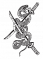 蛇和剑纹身插画矢量图素材