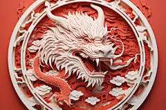 神话传说龙年主题中式传统剪纸窗花插画图片
