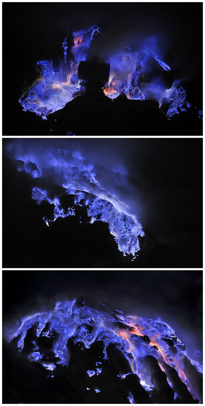 印度尼西亚东爪哇省的伊真火山的蓝色火山岩浆