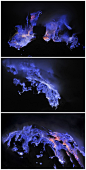 印度尼西亚东爪哇省的伊真火山的“蓝色火山岩浆”