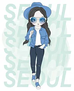 手绘可爱的女孩插画矢量图设计素材