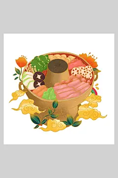 国潮美食美味火锅插画素材