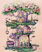 绘本插画超话 插画师julia vaihicheva用其丰富大胆的形像力不断描绘童话中的房子。#遇见艺术# ​​​​