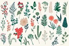 小清新花草矢量  - 源文件下载【酷图网】矢量花草素材,小清新,简约法式,简单线条,花草矢量