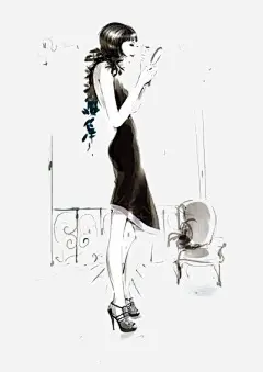 水墨女人png免抠素材_新图网 https://ixintu.com 女人 照镜子 化妆 优雅 水彩 黑色 插画 卡通 手绘