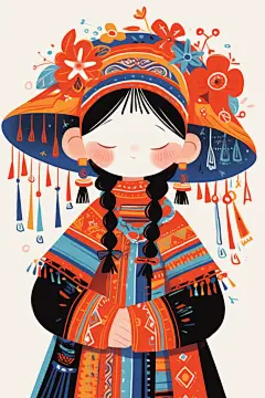 人物民族女孩图片插画