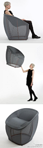 这个Membrane扶手椅由伦敦设计师Benjamin Hubert设计，椅子仅重3公斤。一张3 d机织网眼织物覆盖在钢铁和铝框上