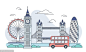 英国旅游大本钟楼双层红巴士地标建筑建筑插图插画