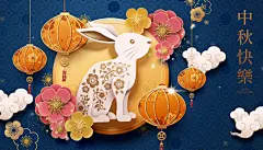 中国风古典国潮中秋节月饼月亮兔子奔月插画海报展板ai设计素材-淘宝网