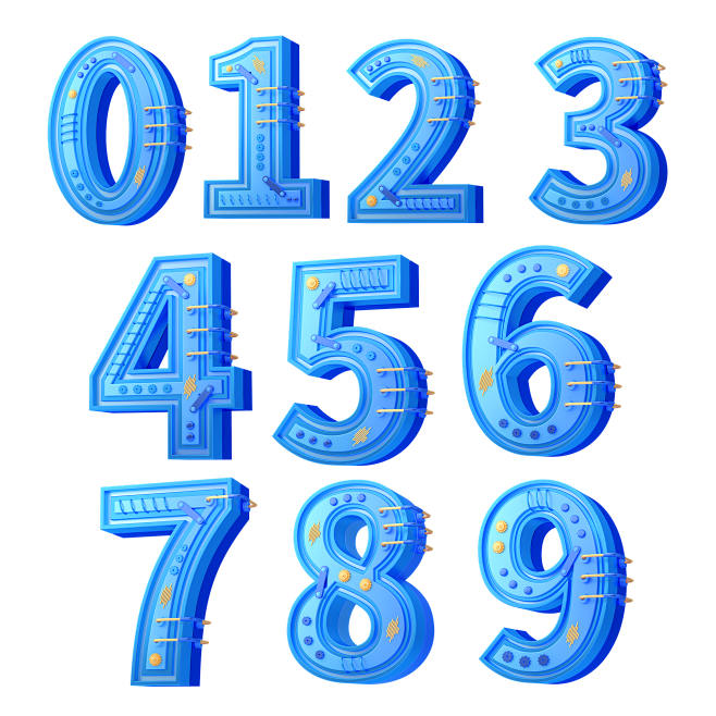 蓝色立体C4D1到9倒计时数字双十二双1...