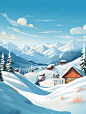 Midjourney绘图 | 雪山下的小山村