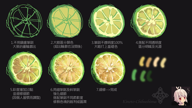 16种​水果蔬菜与宝石、雪花的绘制方式