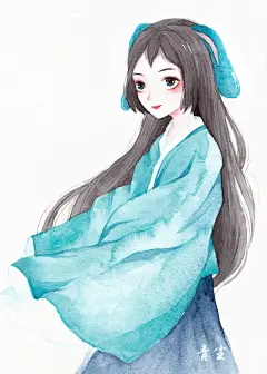 蓝兔拟人_青尘水彩__插画师作品_涂鸦王国gracg.com