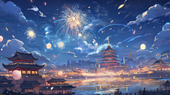 🌸小静静采集到蓝色背景/烟花