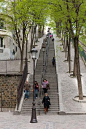 Montmarte's iconic staircase in Paris, France.