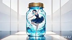 瓶中女舞者，灵动，面部清晰，电脑壁纸，简洁