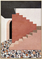 LiLiLi映画筑色沙发背景墙装饰画现代简约客厅竖版挂画餐厅几何壁画扁平风建筑画-单品-美间（软装设计采购助手）