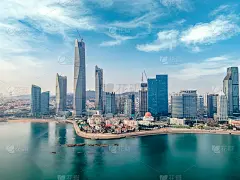 航拍青岛城市风光和金融区的现代建筑
