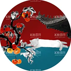 新中式柿子装饰画  - 源文件下载【酷图网】国画,水墨画,中国画,国画柿子,水墨柿子,果实,水果,秋天,柿子,果树,鸟类,红柿子,野柿子,柿子树,白颈乌鸦,盖柿子,成熟,收获,猫,鸟,