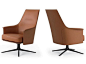 Swivel leather armchair with 4-spoke base with armrests STANFORD LOUNGE by poliform