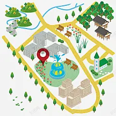 手绘风地图喷泉路线图 设计图片 免费下载 页面网页 平面电商 创意素材