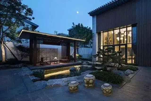 新中式庭院——廊架、鱼池-花瓣网