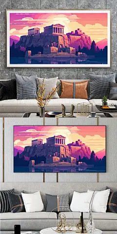 插画扁平风国外城市地标装饰画-众图网