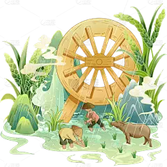 二十四节气谷雨通用国潮农耕场景组合元素素材