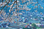 樱花，童话世界。白川乡，日本