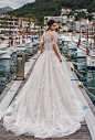 naviblue 2019 bridal half sleeves illusion bateau sweetheart neckline heavily embellished bodice hem a  line wedding dress lace back chapel train (14) bv