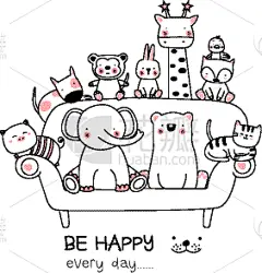 可爱的,沙发,幼小动物,动物手,卡通,线条画,猴子,贺卡,浪漫,绘制