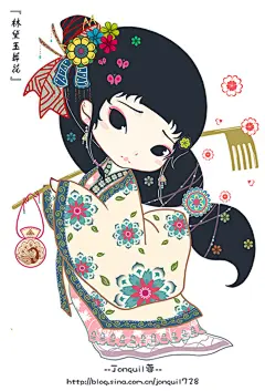 【Jonquil蓉原创Q版金陵十二钗插画手绘】---- 林黛玉葬花