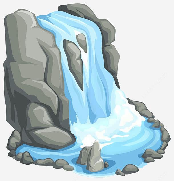 手绘游戏瀑布石头水流高清素材 手绘场景 ...
