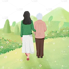 手绘-重阳节-重阳节老人背影贴纸