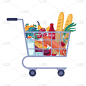 带有面包店、食品杂货的消费食品篮
