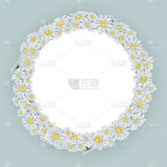 雏菊框架在蓝色背景与白色圆形卡片的文本空间。