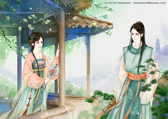 78飞霜绘古风情侣手绘才子佳人古装俊男美女插画漫画