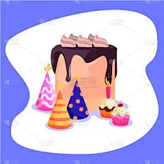 幸福,矢量,帽子,生日蛋糕,式样,可爱的,华丽的,周年纪念,请柬,贺卡