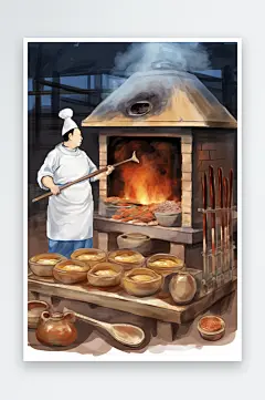 AI数字艺术美味北京烤鸭美食制作元素插画-众图网