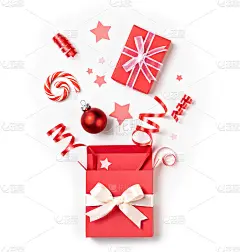 打开圣诞惊喜的红色礼品盒，而不是白色的